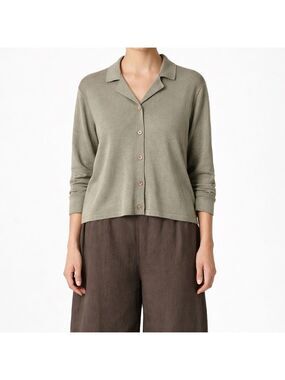 KASAJ Knitwear 100% Merino Wool Button Front Polo Style Cardigan in Sage Sz XL